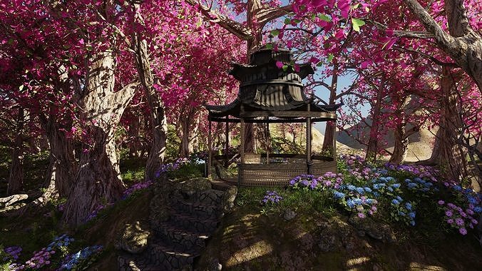 Japanese Gazebo Scene 3D model 7