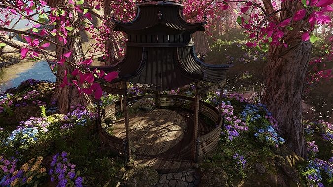 Japanese Gazebo Scene 3D model 6