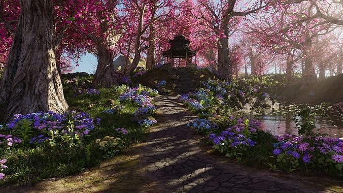 Japanese Gazebo Scene 3D model 2
