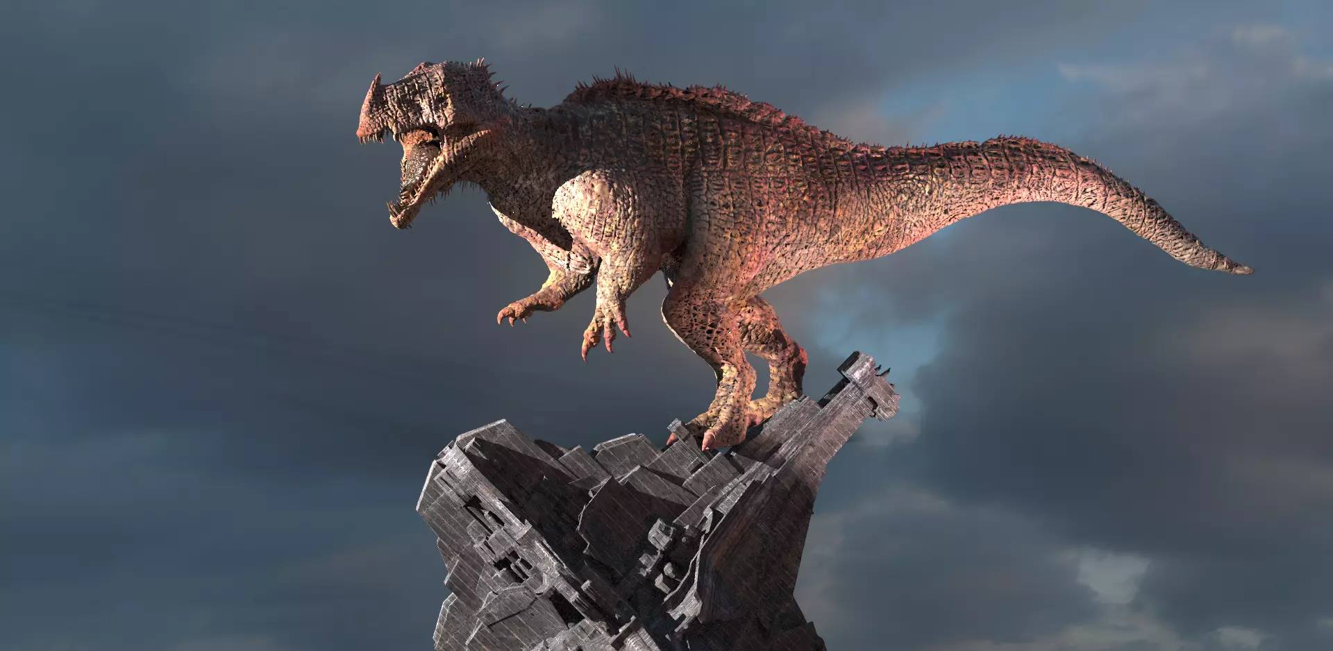 Viking Dinosaur on Stone Base 3D model_0
