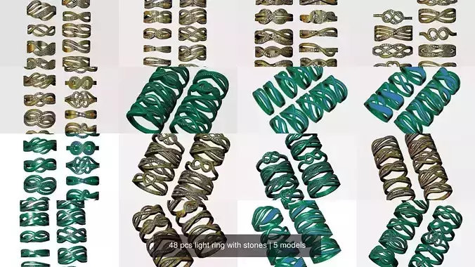 48 pcs light ring with stones 3D Model Collection