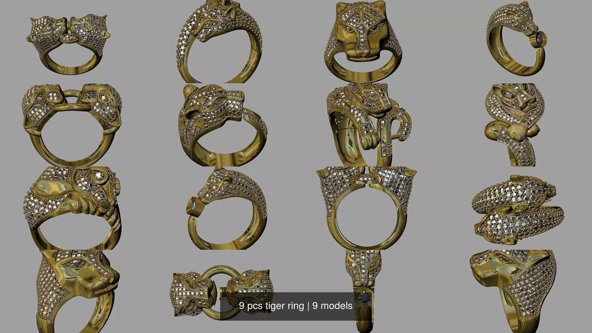 9 pcs tiger ring 3D Model Collection_0