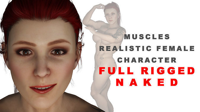 3D Realistic Strong Female Character model Naked Low-poly 3D model