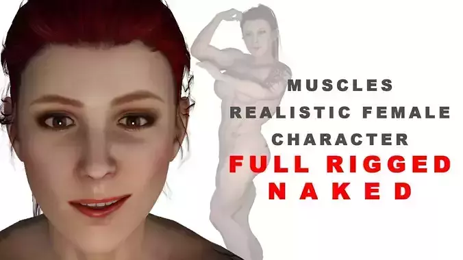 3D Realistic Strong Female Character model Naked Low-poly 3D model