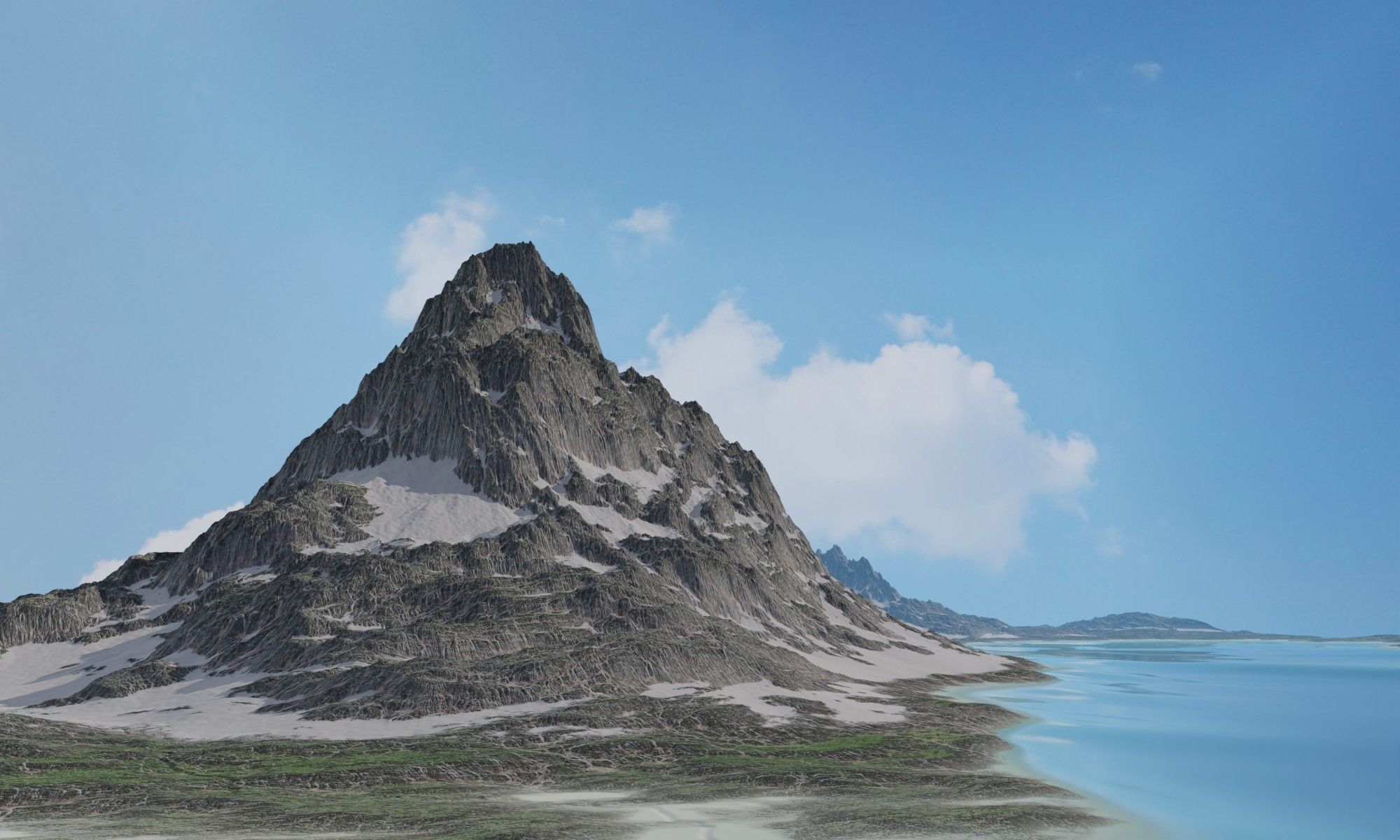 Mountains Range Valley - Lake Beach Landscape 3D model_7
