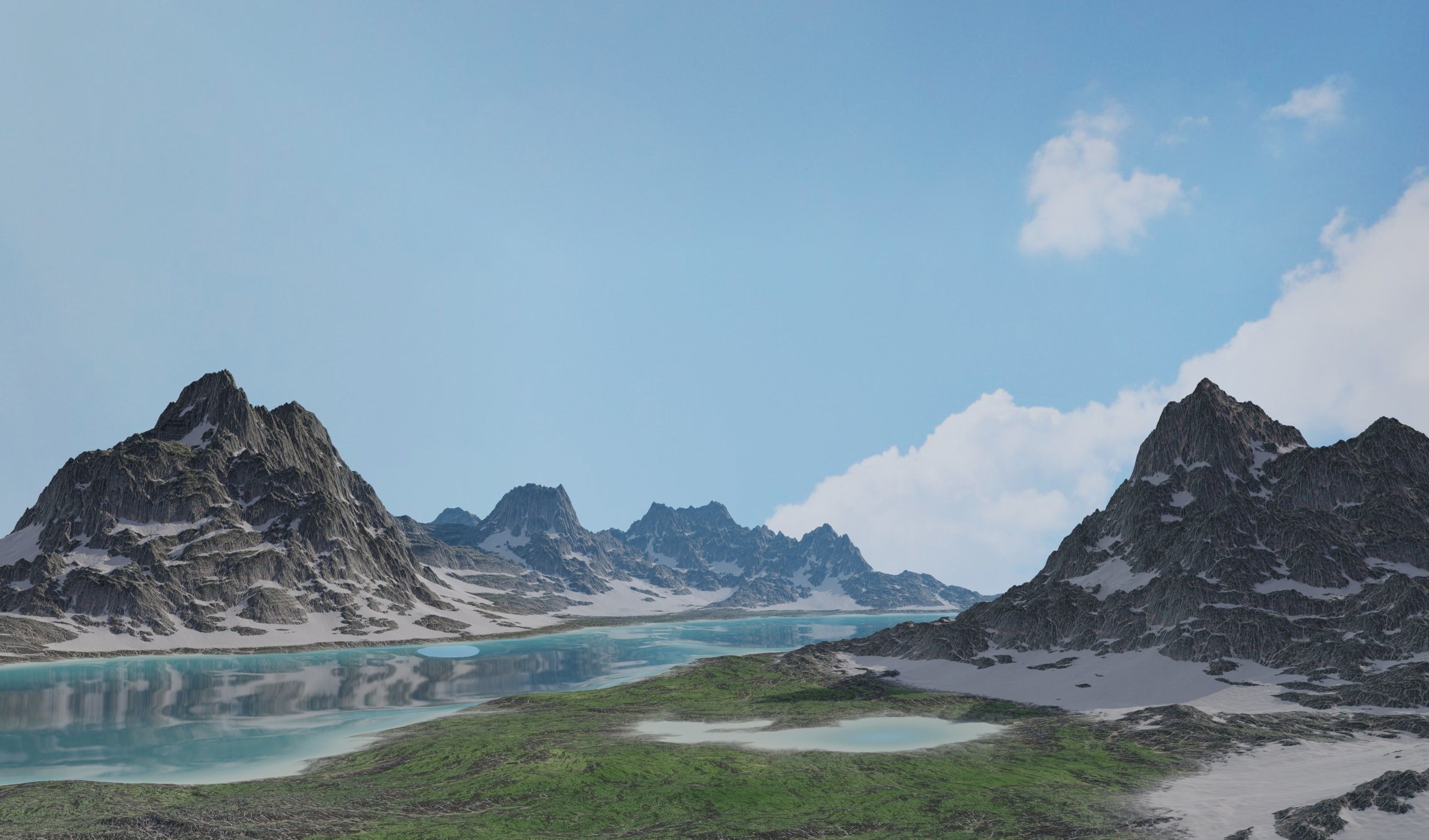 Mountains Range Valley - Lake Beach Landscape 3D model_6