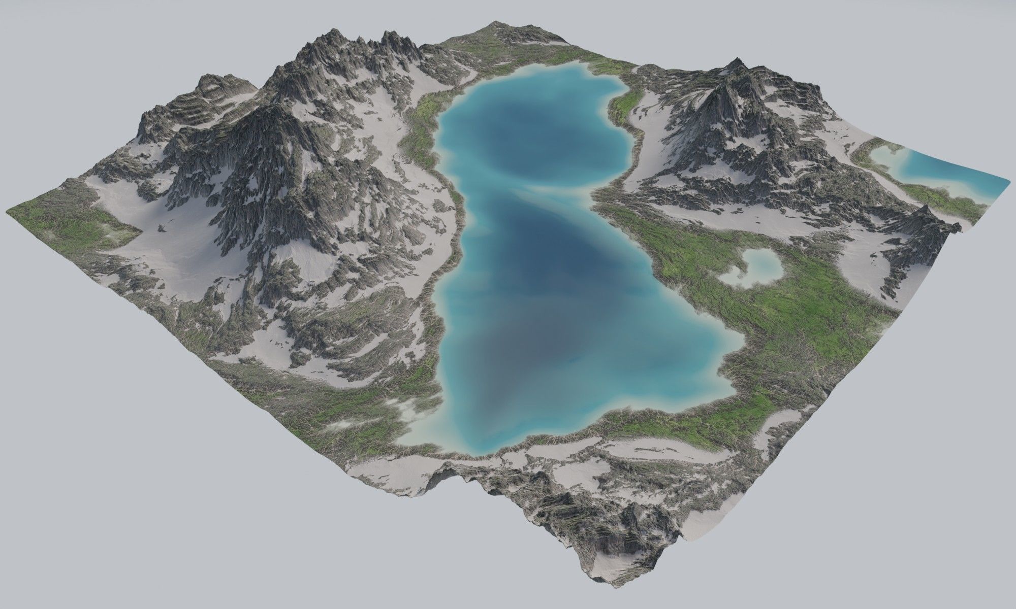 Mountains Range Valley - Lake Beach Landscape 3D model_10