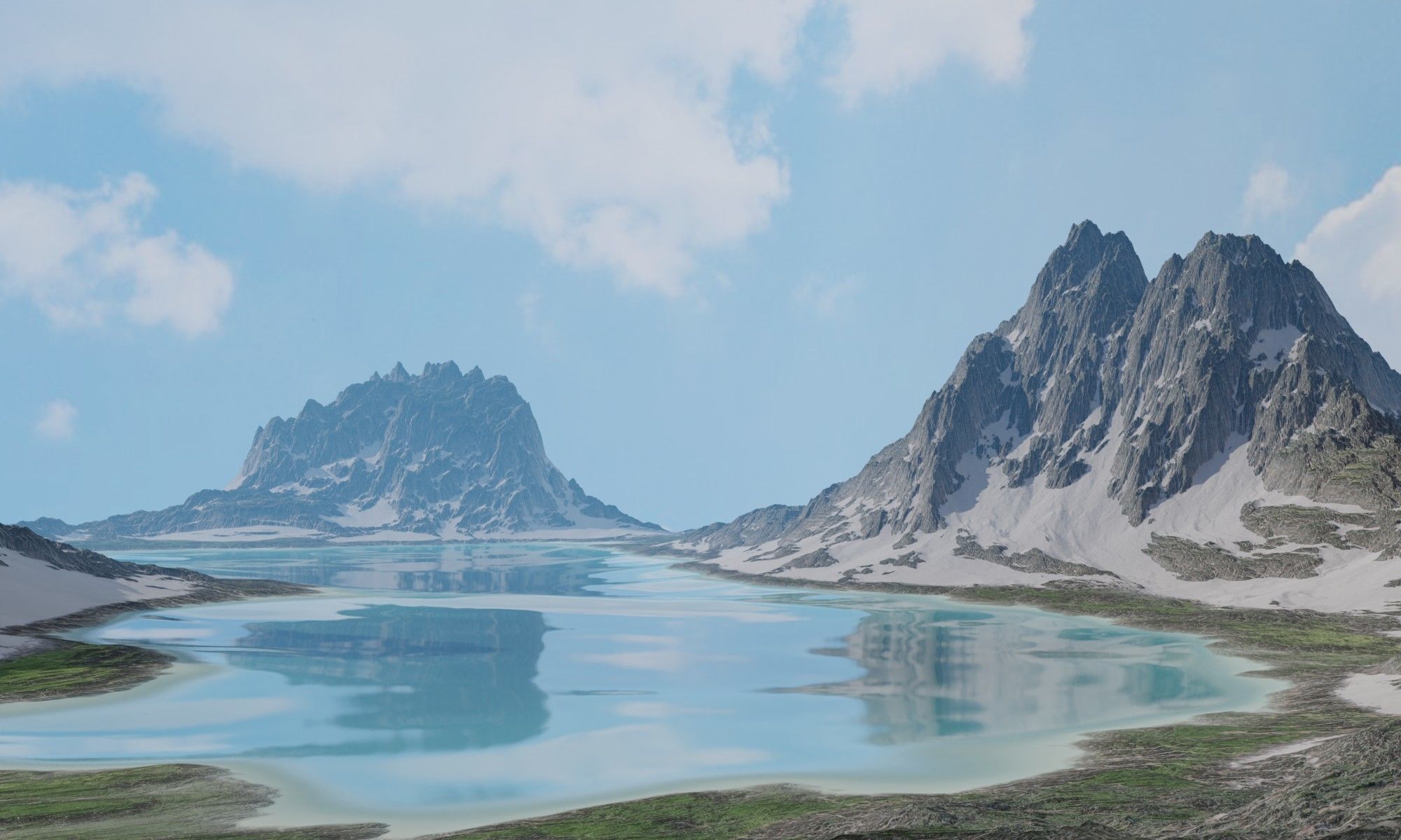 Mountains Range Valley - Lake Beach Landscape 3D model_4