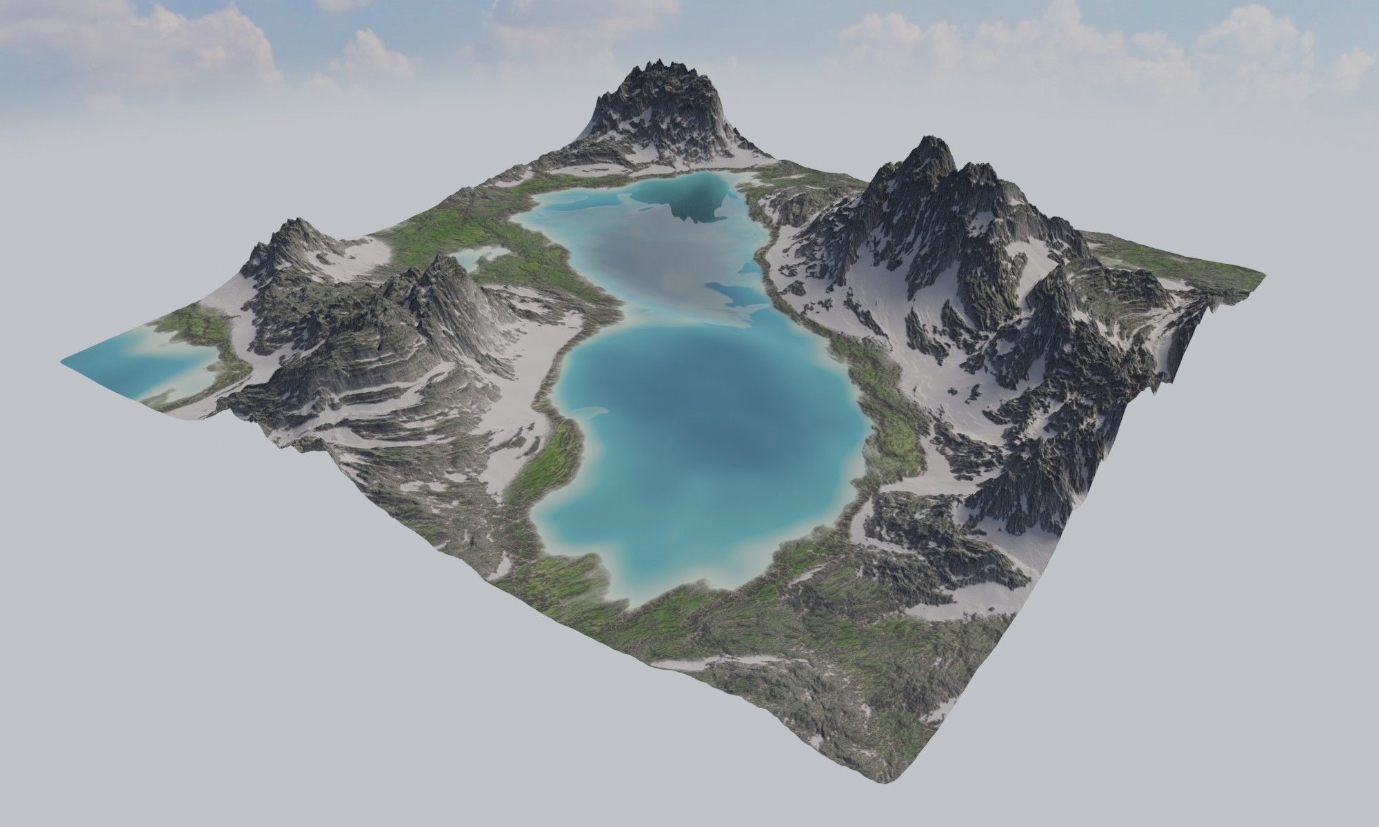 Mountains Range Valley - Lake Beach Landscape 3D model_8