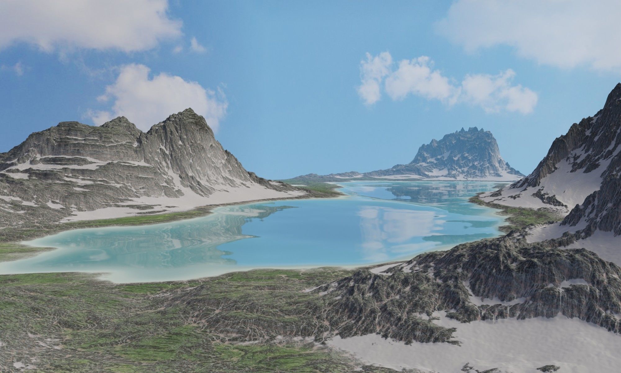 Mountains Range Valley - Lake Beach Landscape 3D model_2