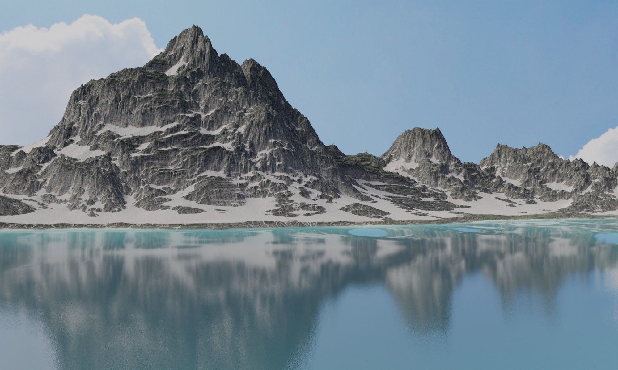 Mountains Range Valley - Lake Beach Landscape 3D model_1