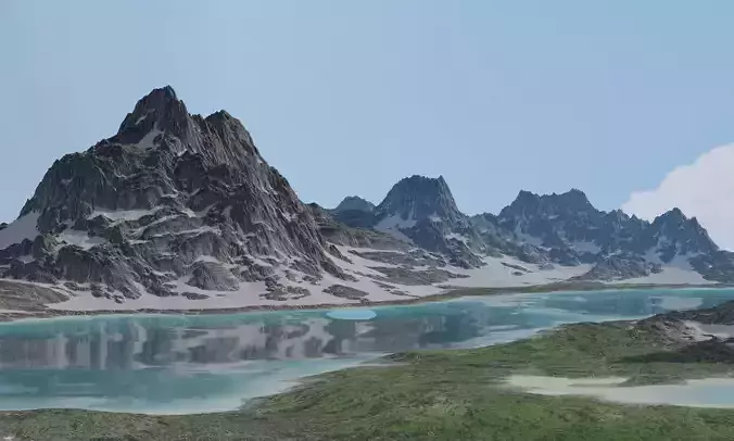 Mountains Range Valley - Lake Beach Landscape 3D model