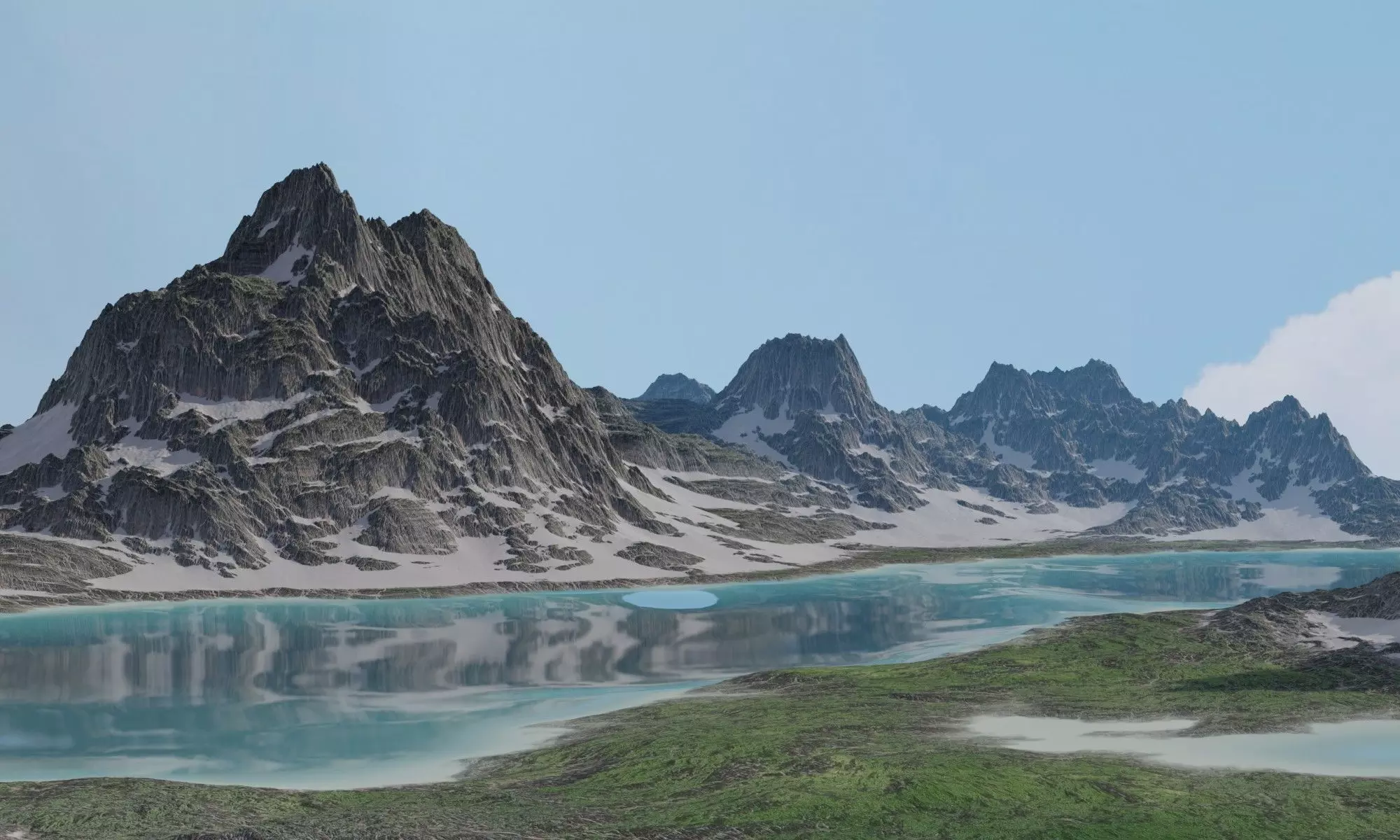 Mountains Range Valley - Lake Beach Landscape 3D model_0