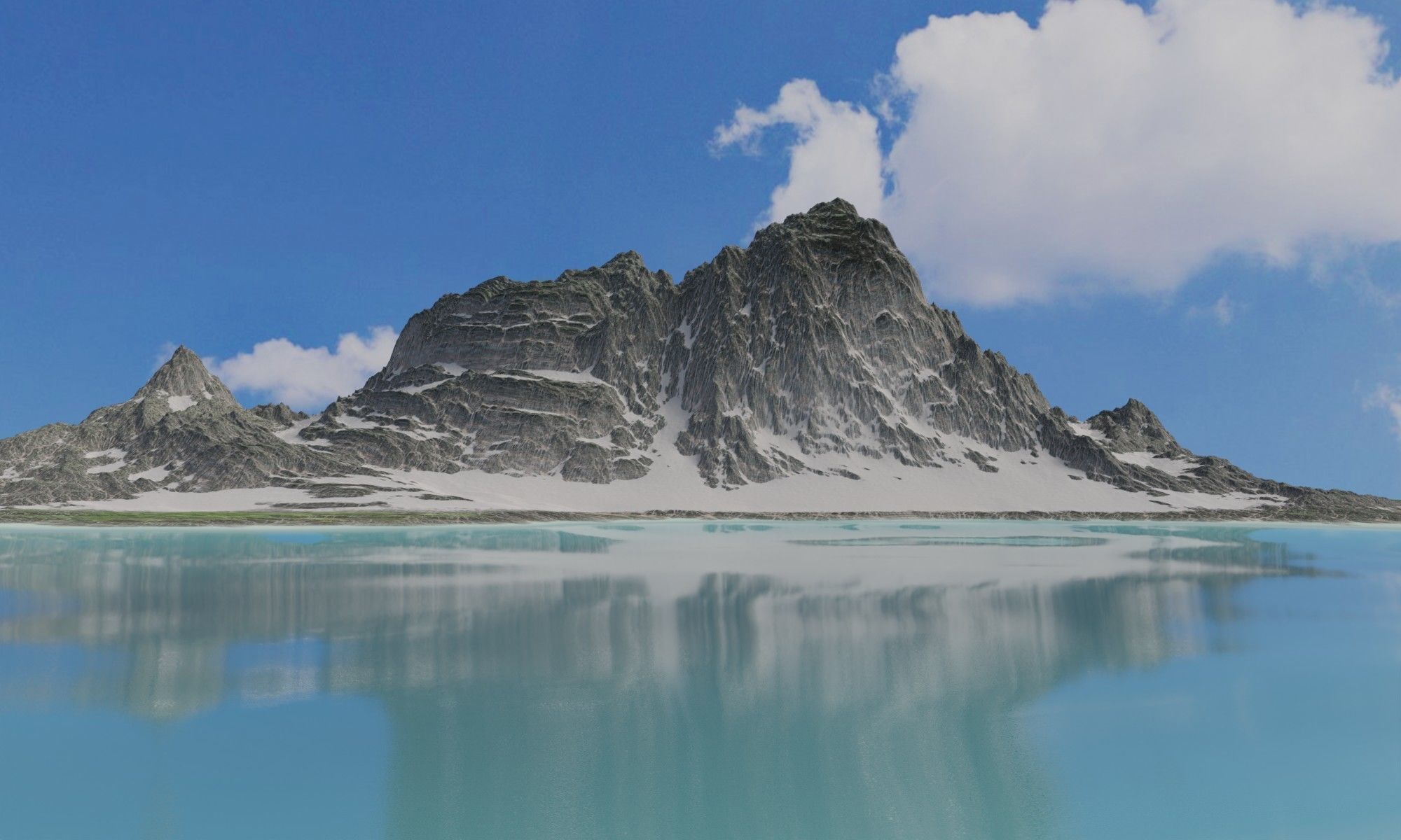 Mountains Range Valley - Lake Beach Landscape 3D model_3