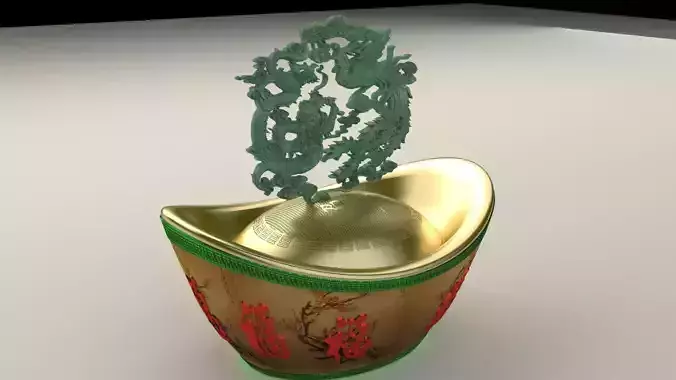 Chinese gold Ingot with dragon   