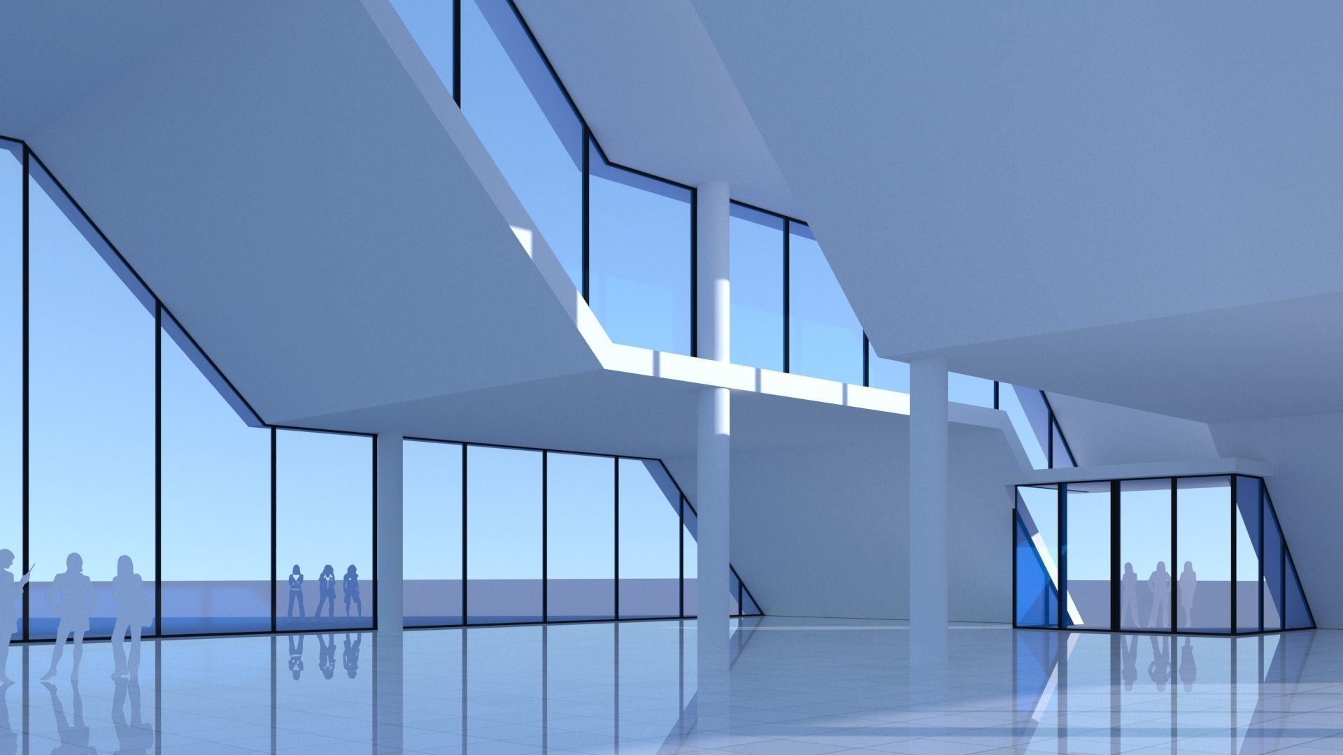 Car showroom - Exhibition interior and exterior Low-poly 3D model_5