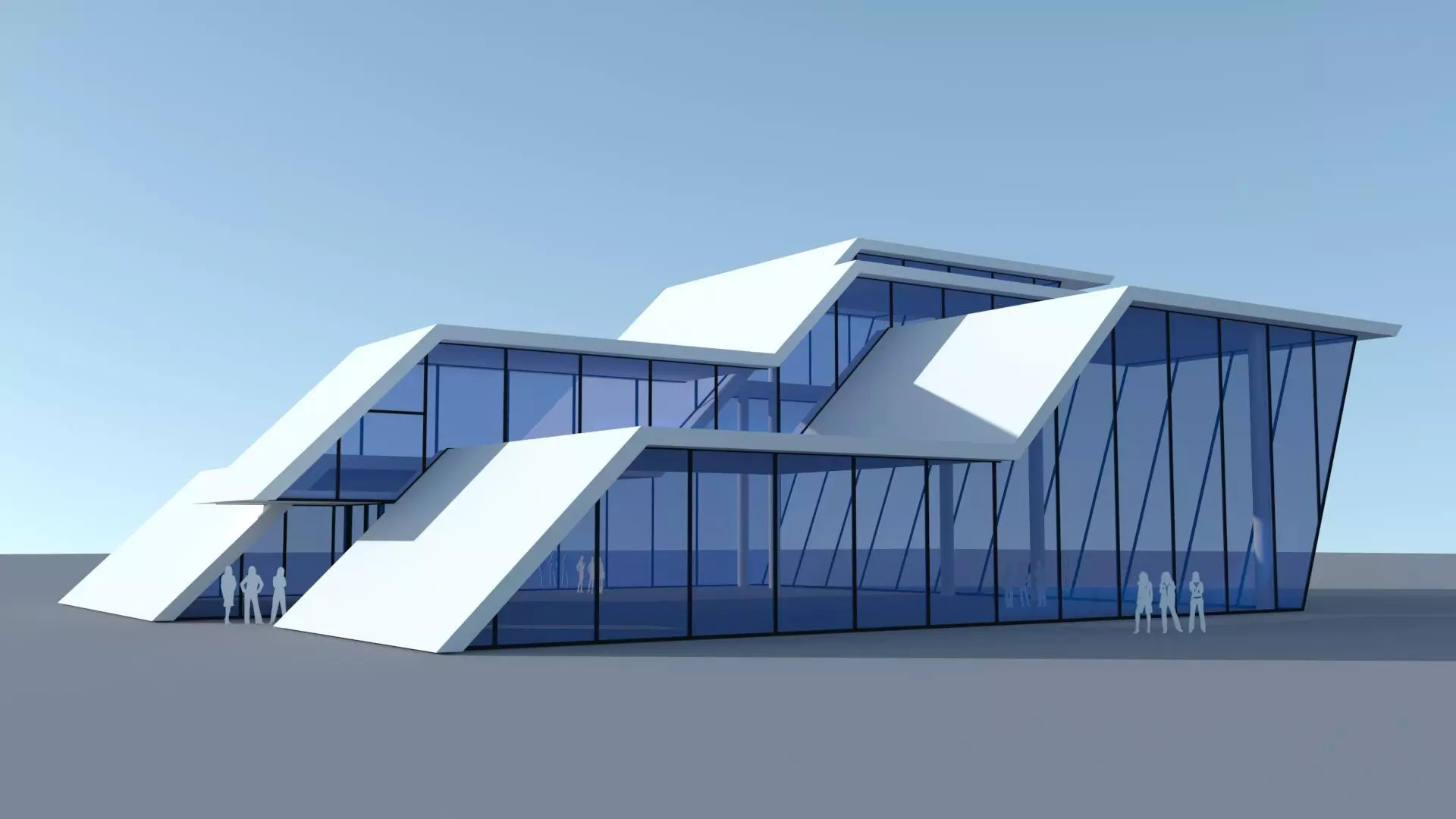 Car showroom - Exhibition interior and exterior Low-poly 3D model_0