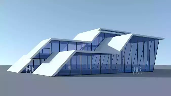 Car showroom - Exhibition interior and exterior Low-poly 3D model