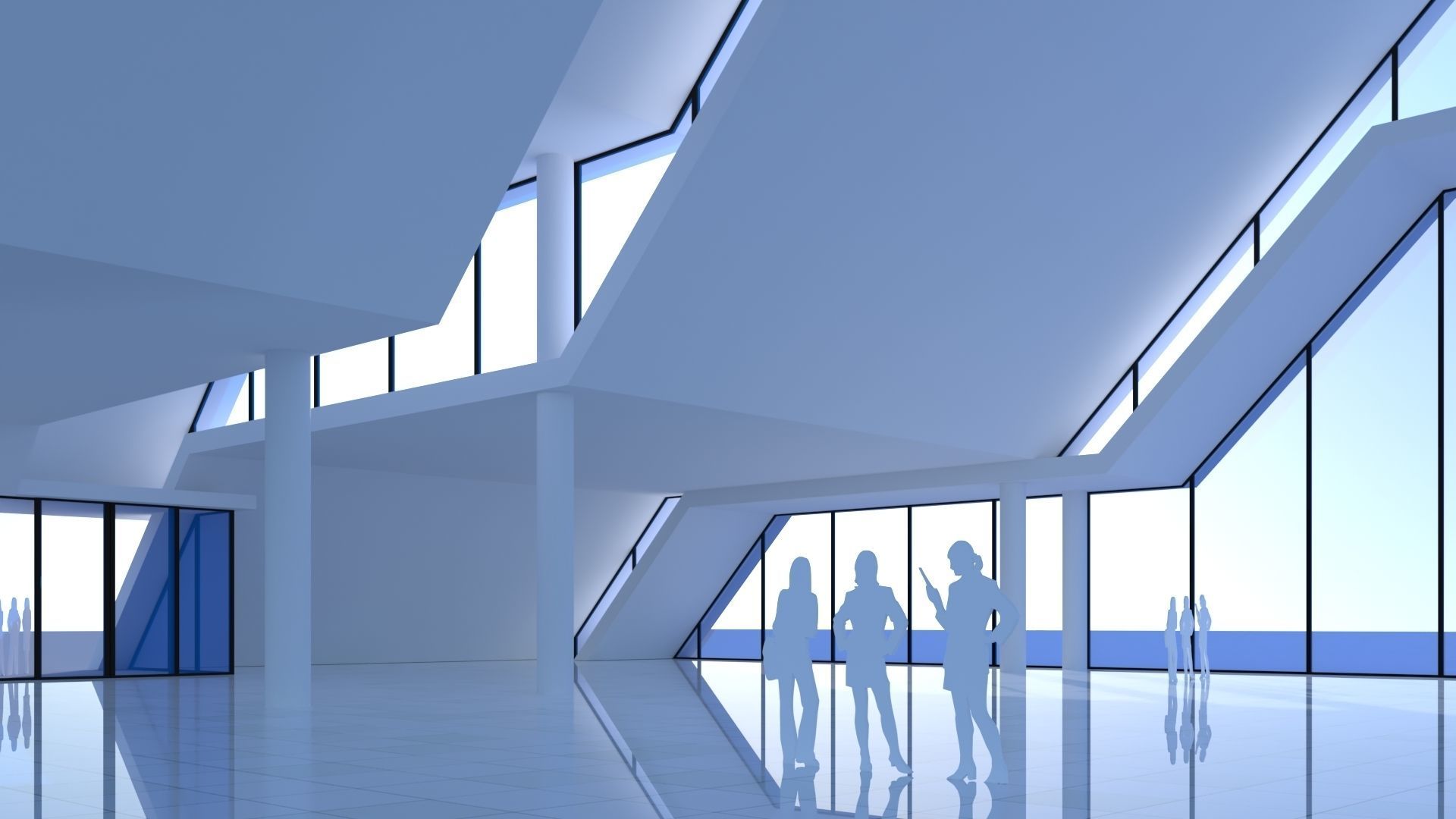 Car showroom - Exhibition interior and exterior Low-poly 3D model_1