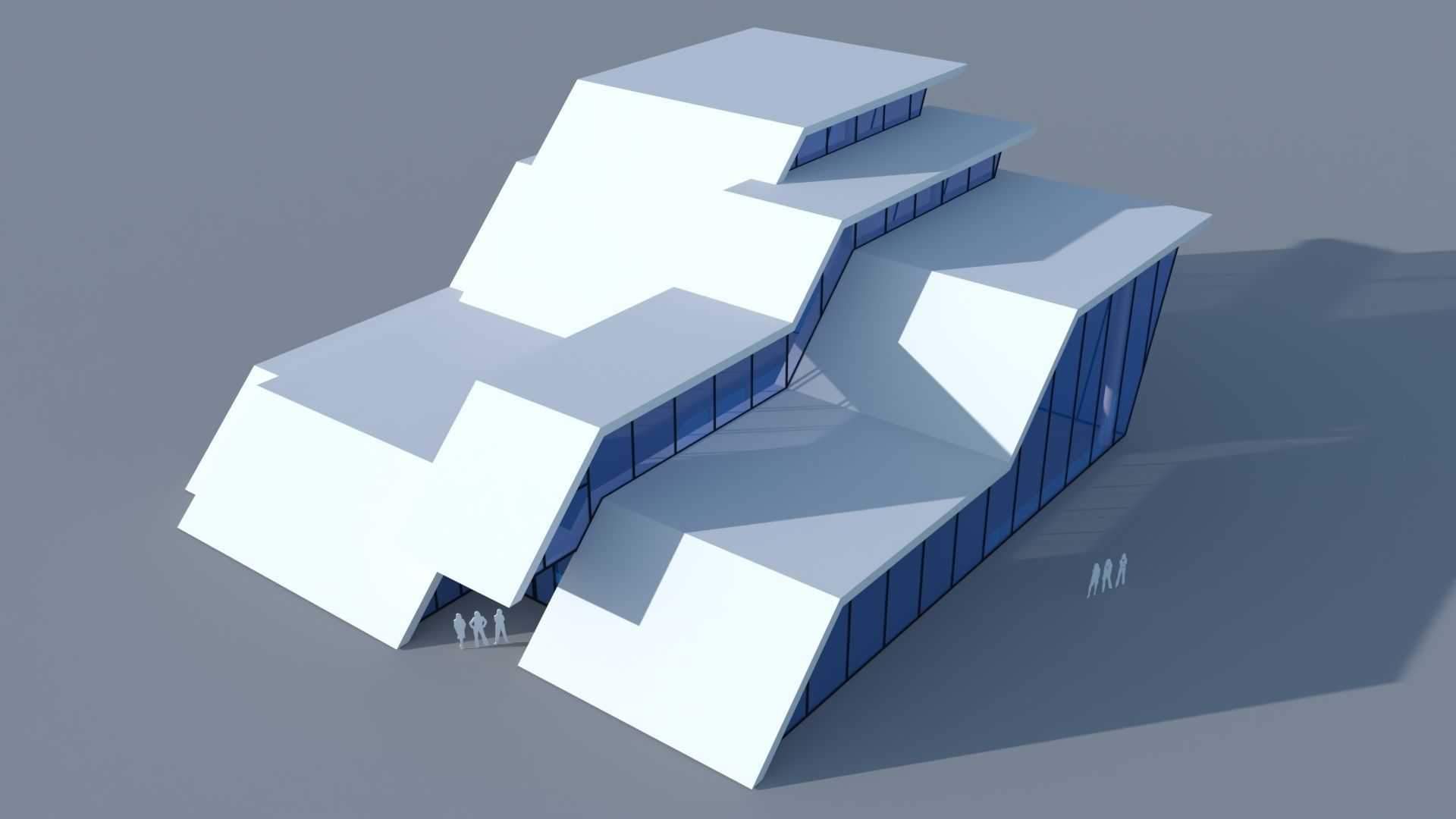 Car showroom - Exhibition interior and exterior Low-poly 3D model_4