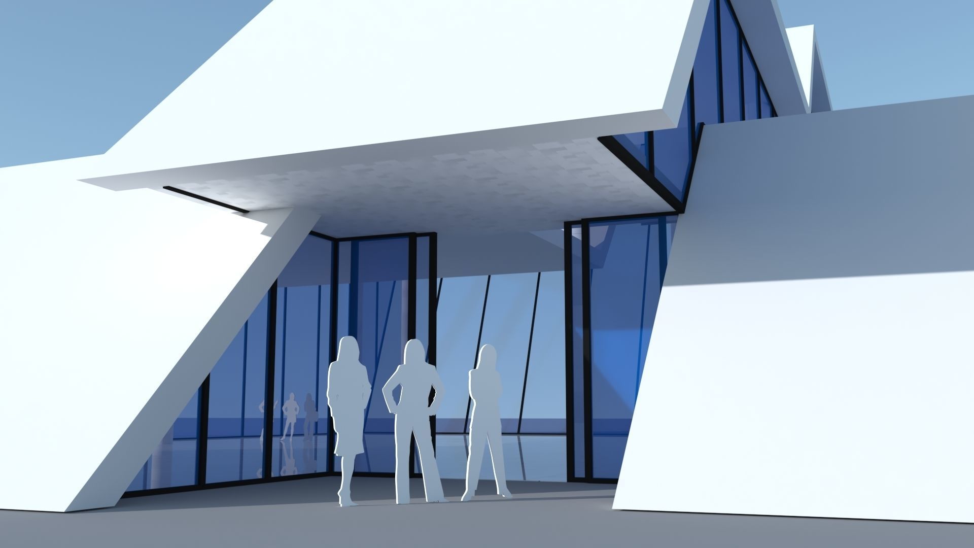 Car showroom - Exhibition interior and exterior Low-poly 3D model_6