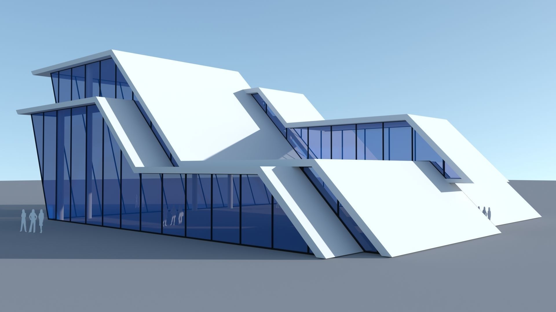 Car showroom - Exhibition interior and exterior Low-poly 3D model_2