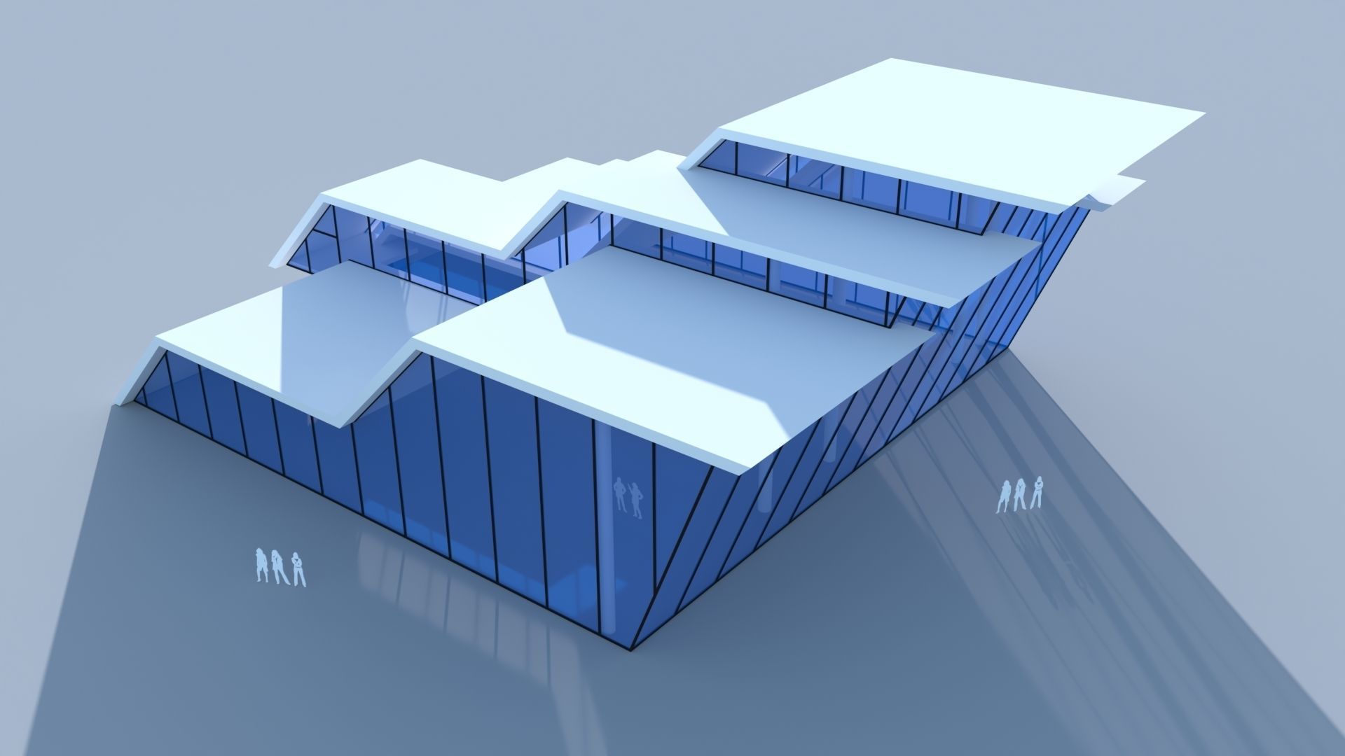 Car showroom - Exhibition interior and exterior Low-poly 3D model_3