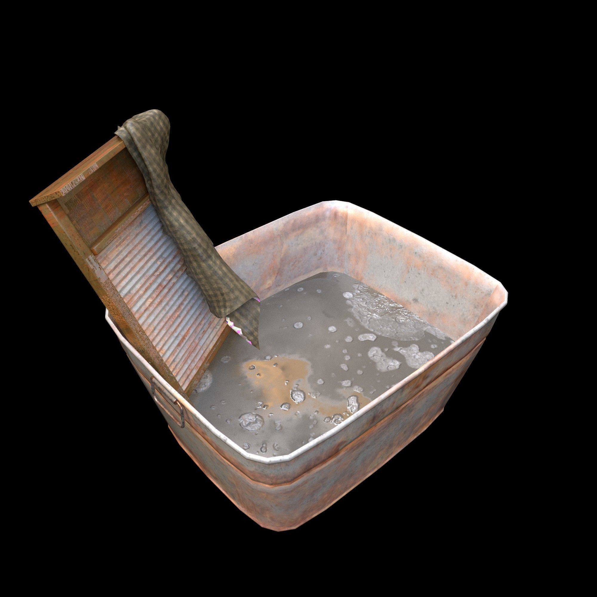 Washboard Basin old PBR texture Low-poly 3D model_2