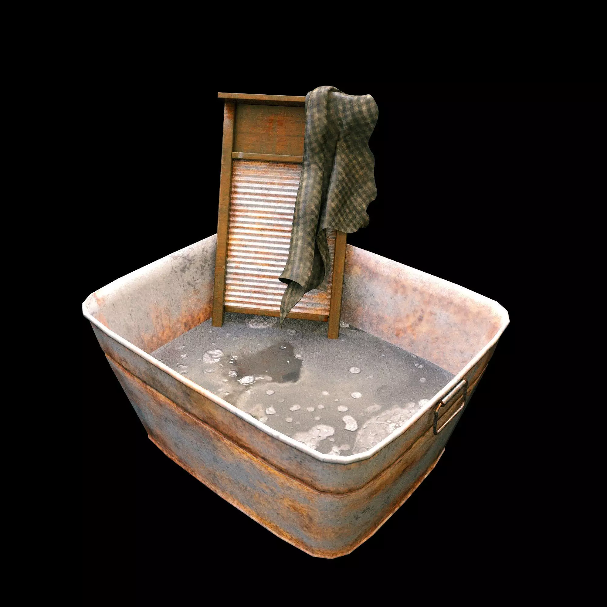 Washboard Basin old PBR texture Low-poly 3D model_0