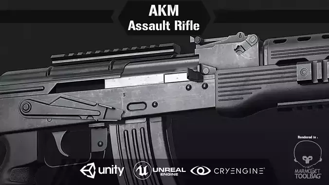 AKM Assault Rifle Low-poly 3D model