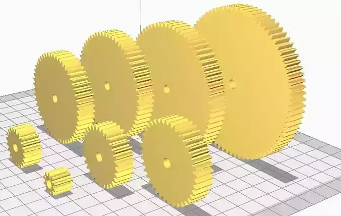 Pack of 10 Spur Gears 3D print model