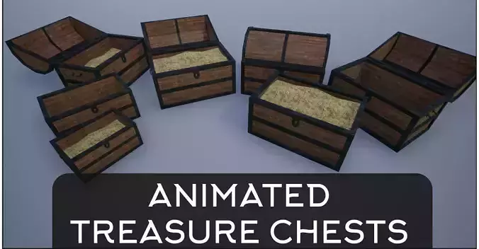 Lowpoly Animated Empty and Full Treasure Chests Low-poly 3D model