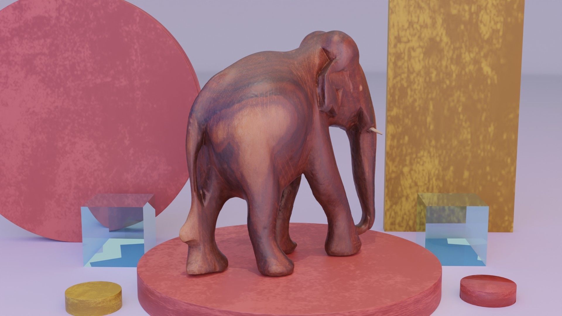 Elephant wood handmade sculpture high-poly 3D model_3