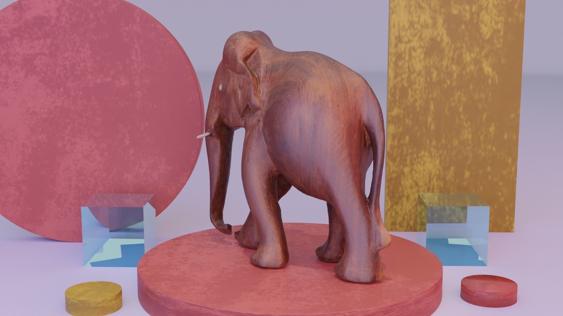 Elephant wood handmade sculpture high-poly 3D model_6