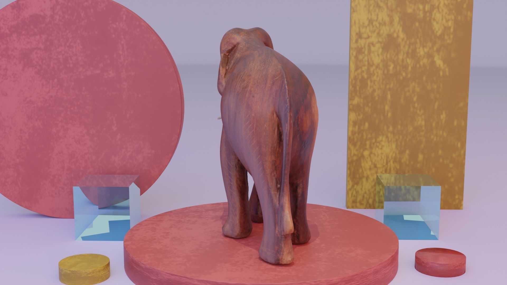 Elephant wood handmade sculpture high-poly 3D model_5