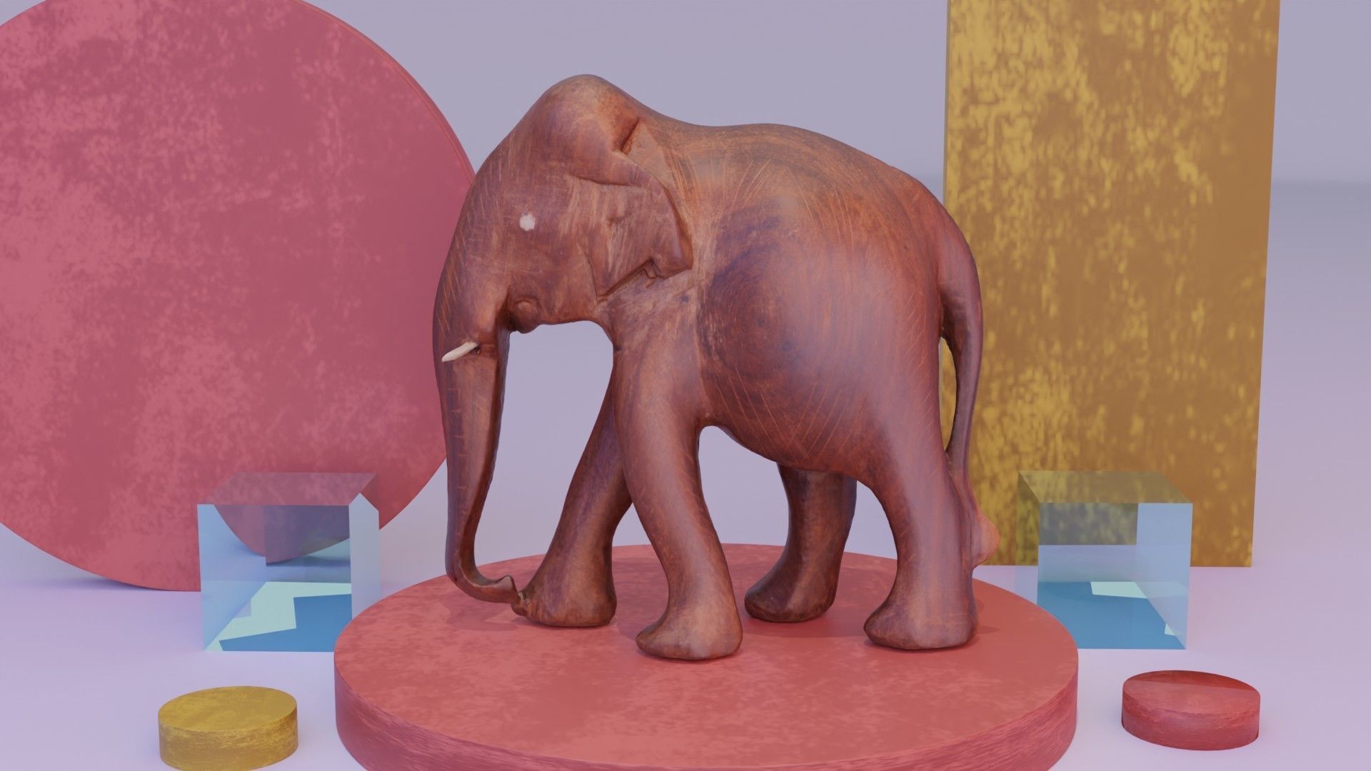 Elephant wood handmade sculpture high-poly 3D model_7