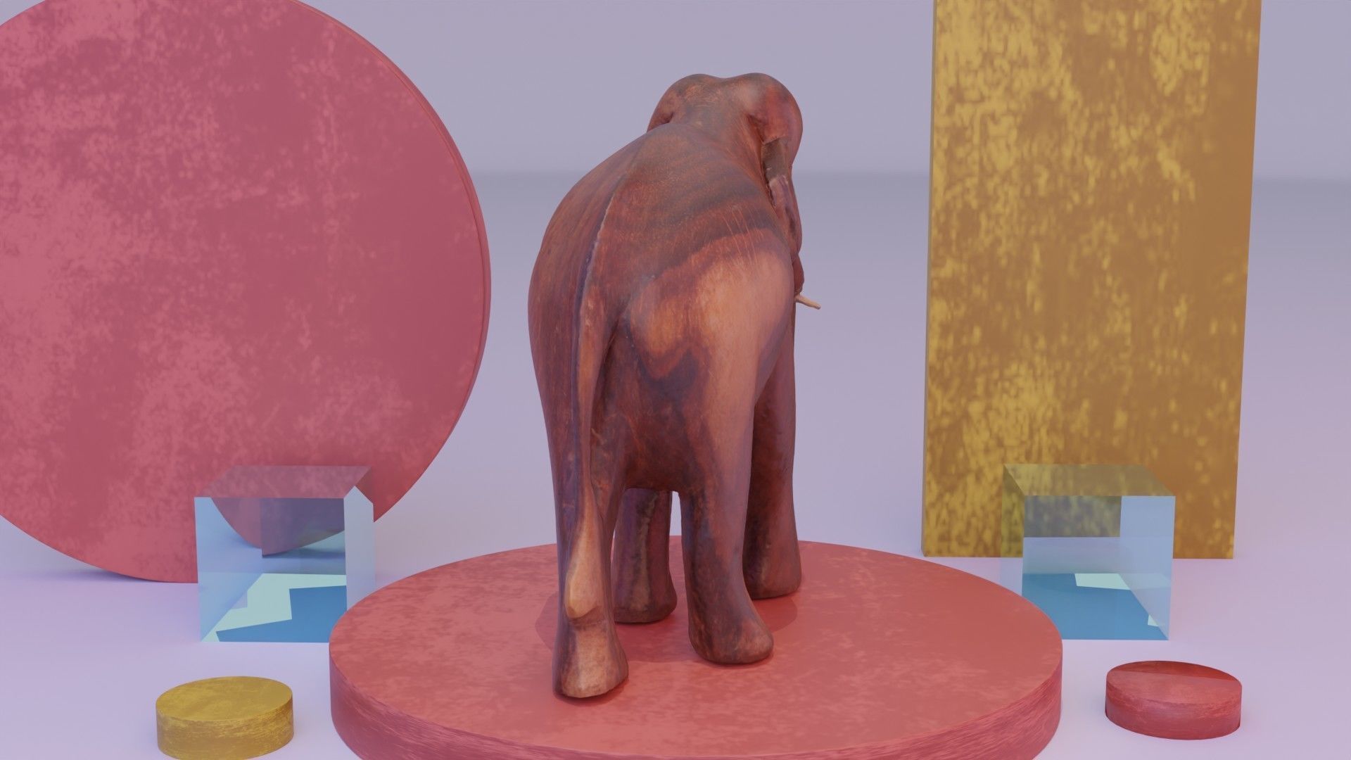 Elephant wood handmade sculpture high-poly 3D model_4
