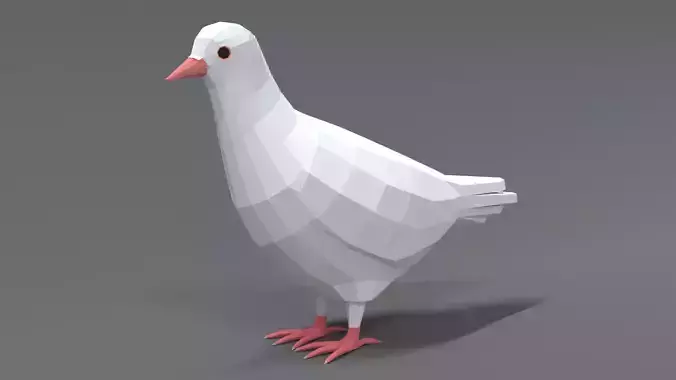 Low Poly Cartoon White Pigeon