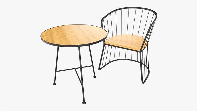 Outdoor coffee table and two chairs 3D model