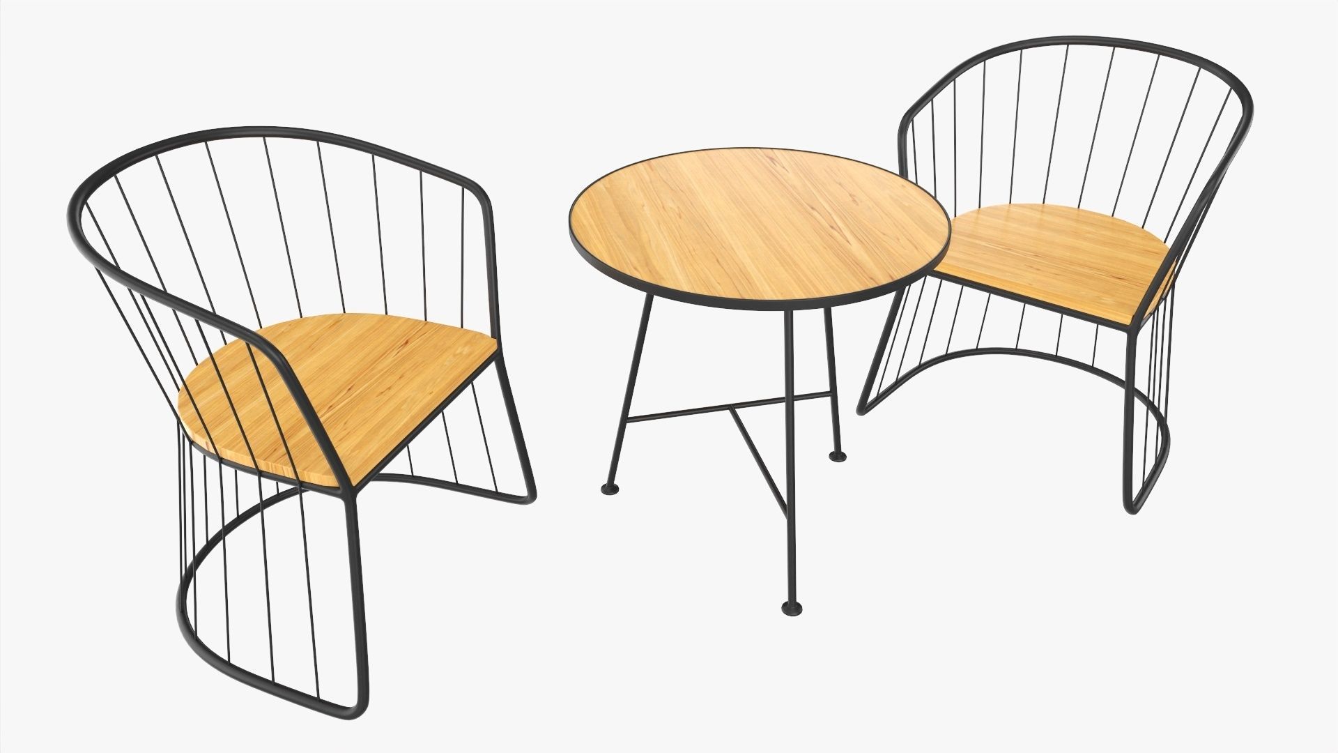 Outdoor coffee table and two chairs 3D model_1