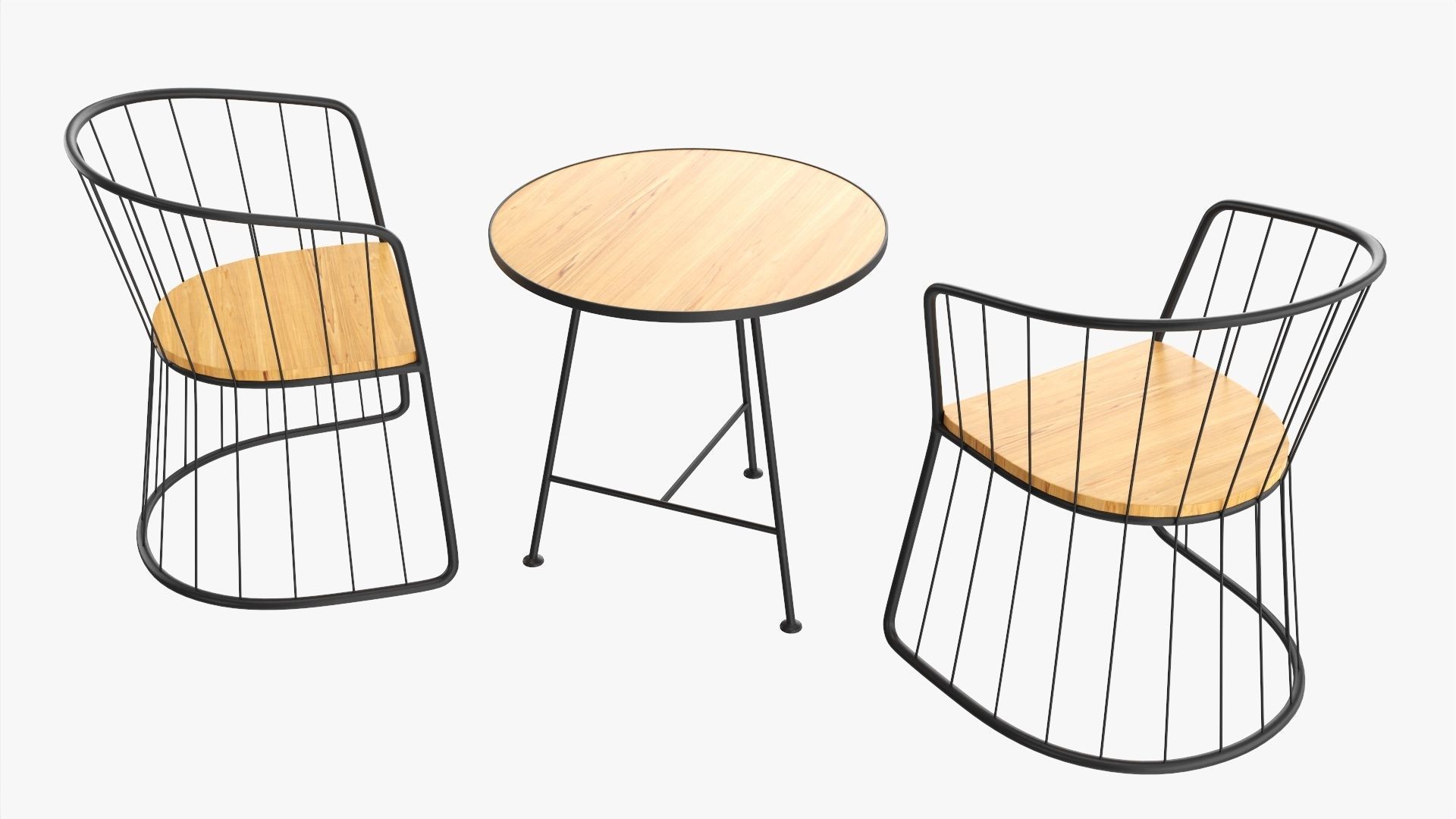 Outdoor coffee table and two chairs 3D model_2