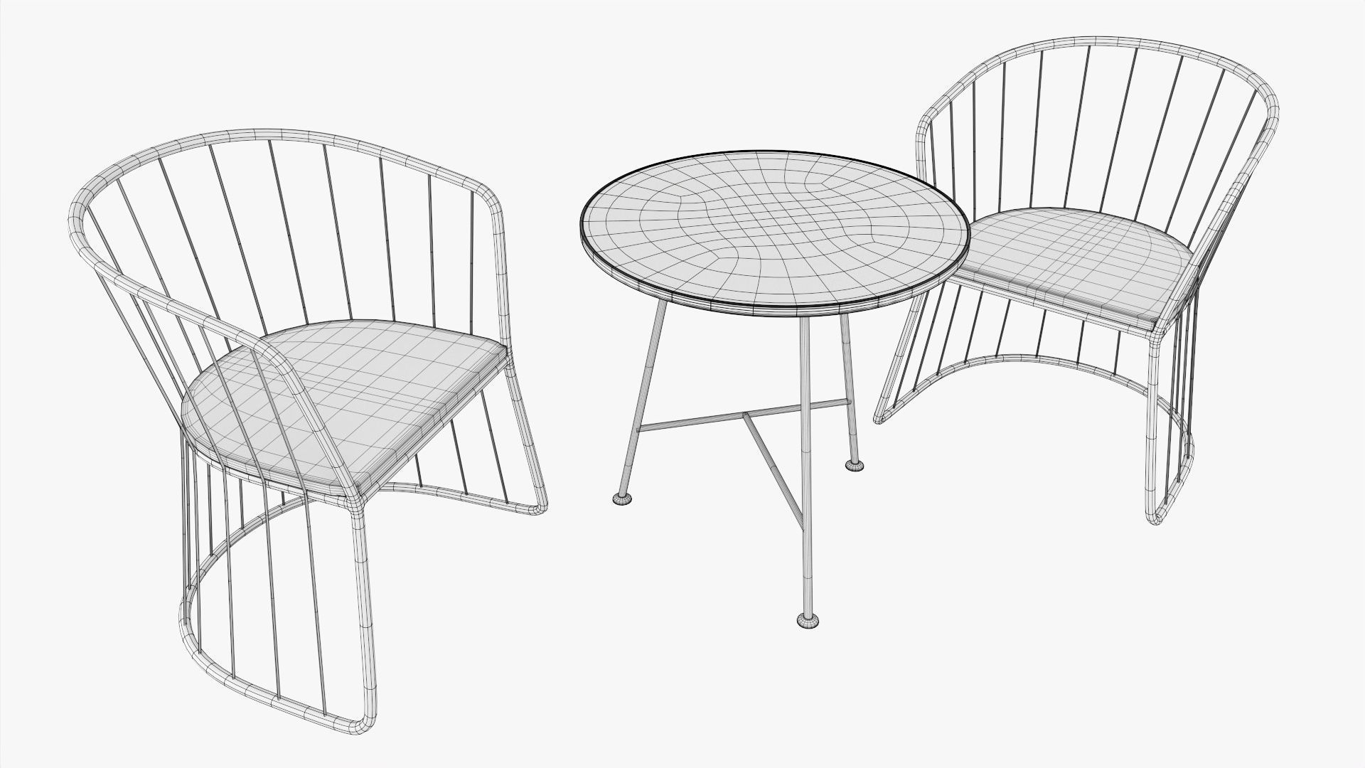 Outdoor coffee table and two chairs 3D model_7