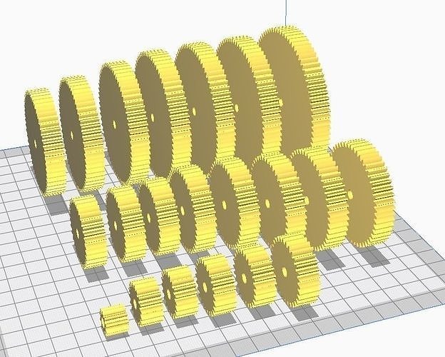 Pack of 21 Spur Gears 3D print model