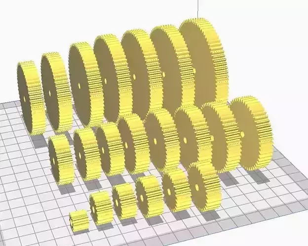 Pack of 21 Spur Gears 3D print model