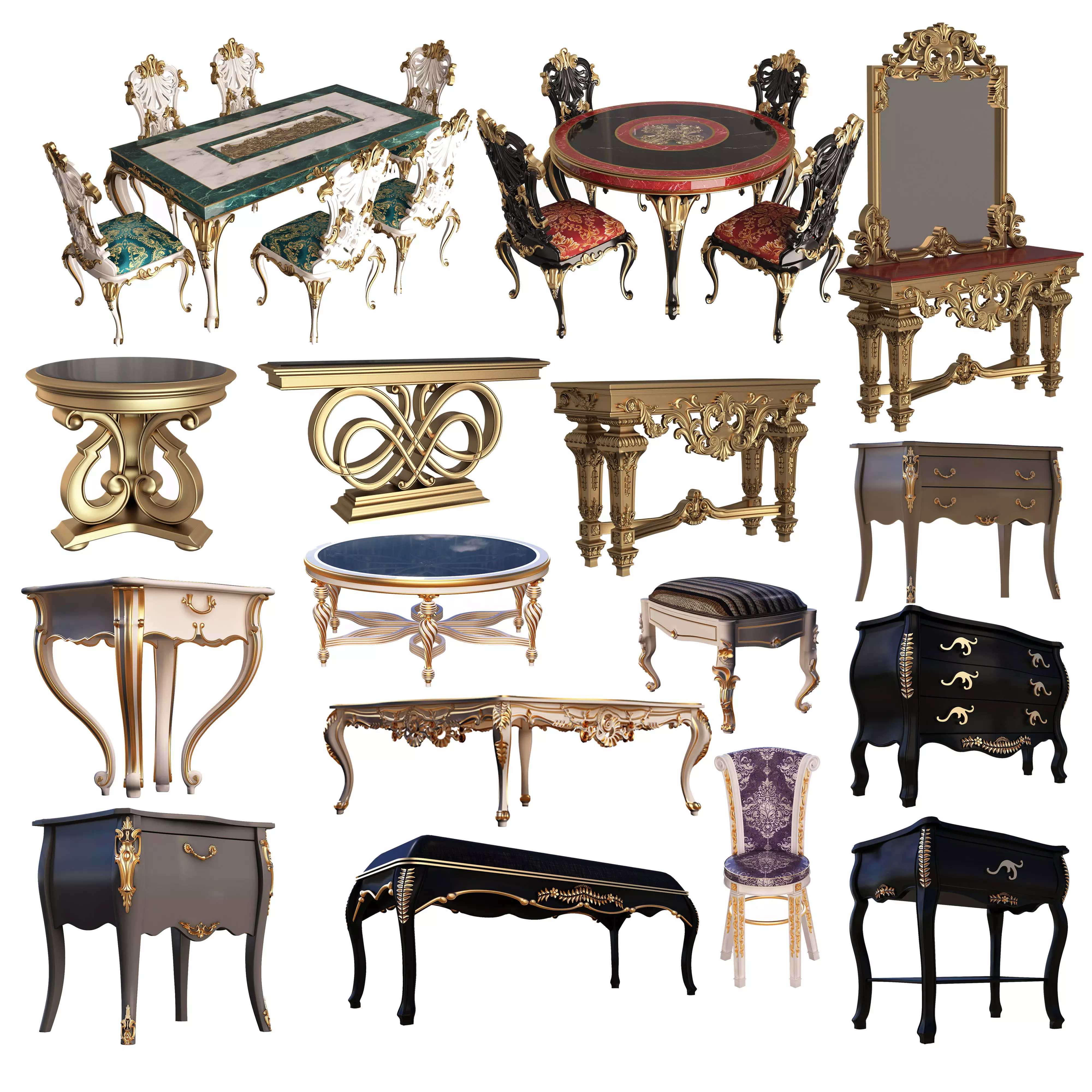 Classic Furniture Collection Low-poly 3D model_0