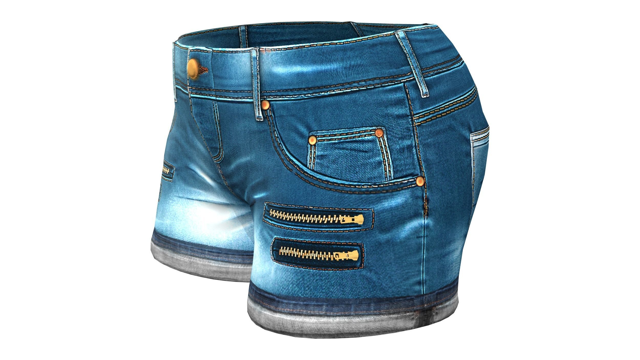 Female Short Jeans Low-poly 3D model_3