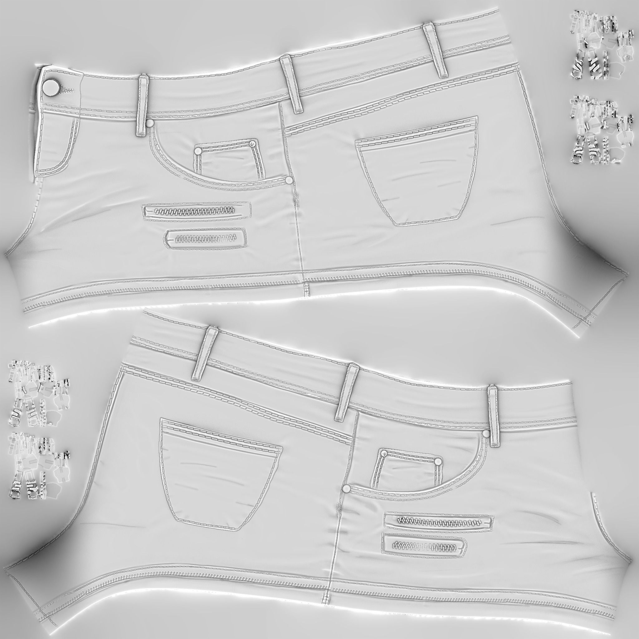 Female Short Jeans Low-poly 3D model_14