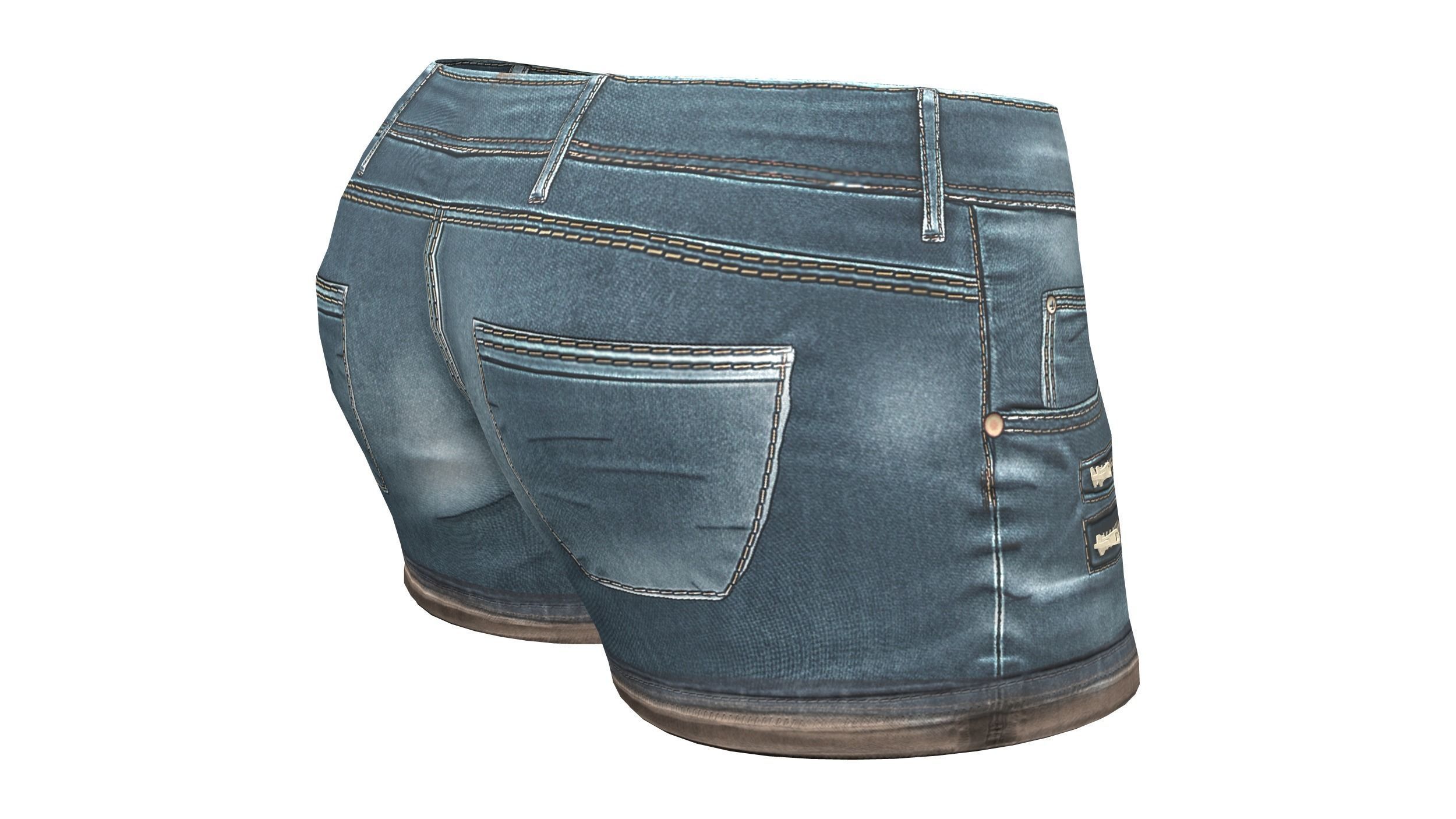 Female Short Jeans Low-poly 3D model_6
