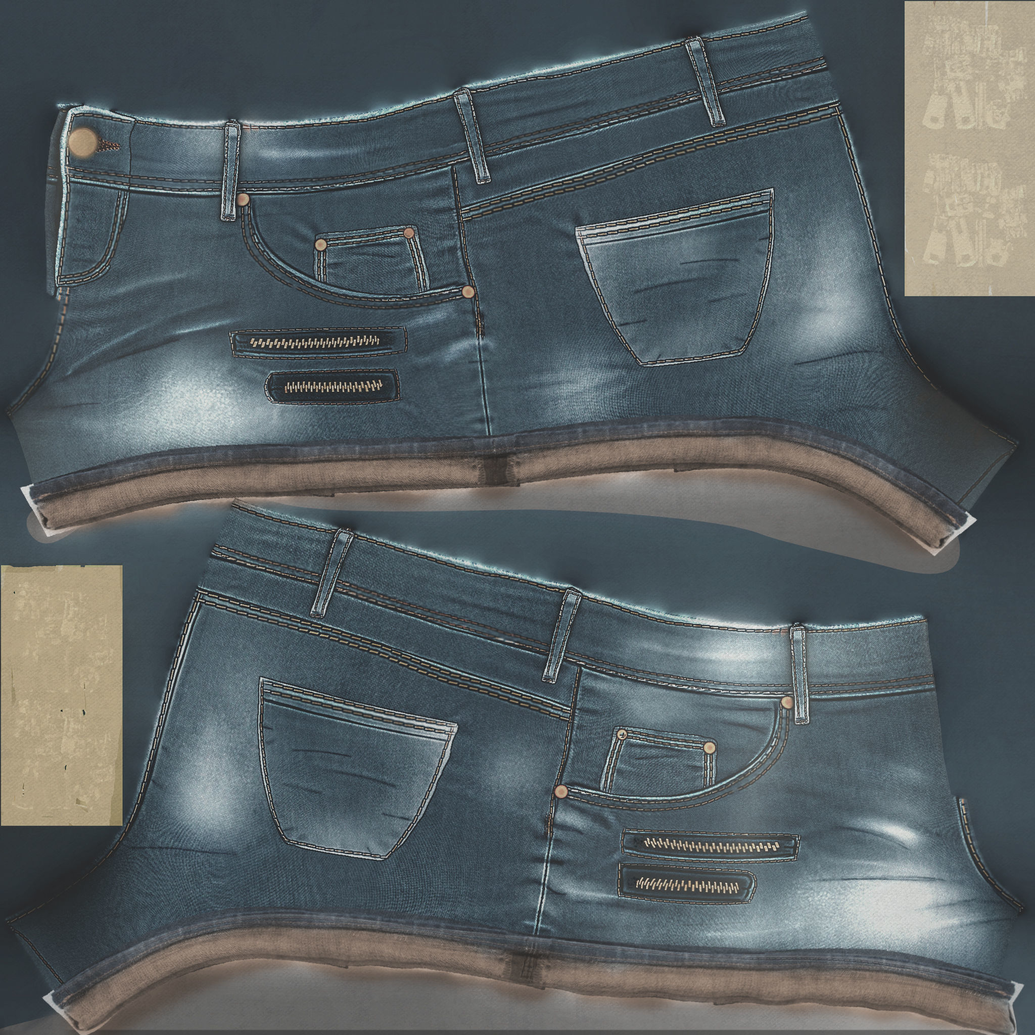 Female Short Jeans Low-poly 3D model_11