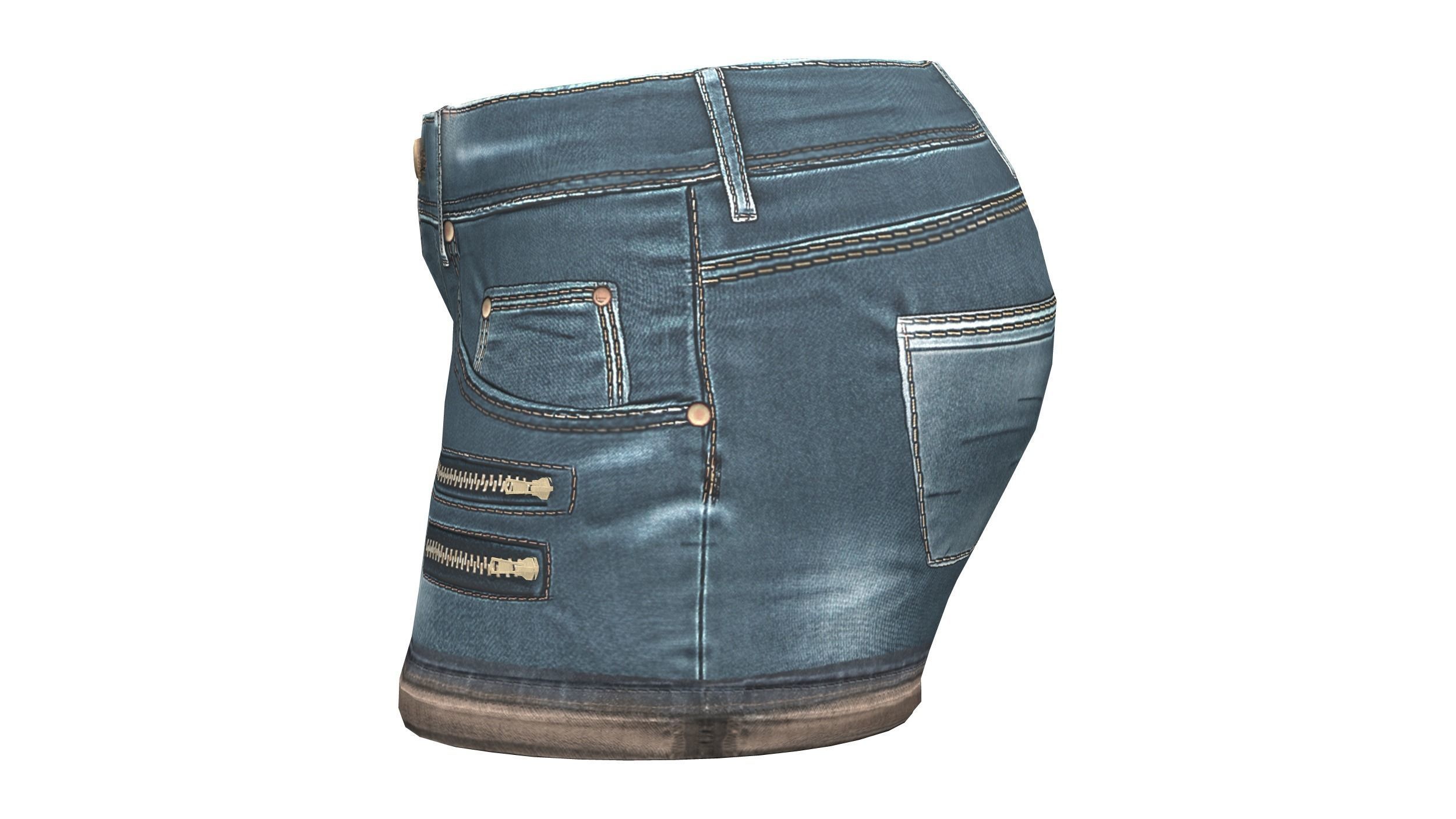 Female Short Jeans Low-poly 3D model_4